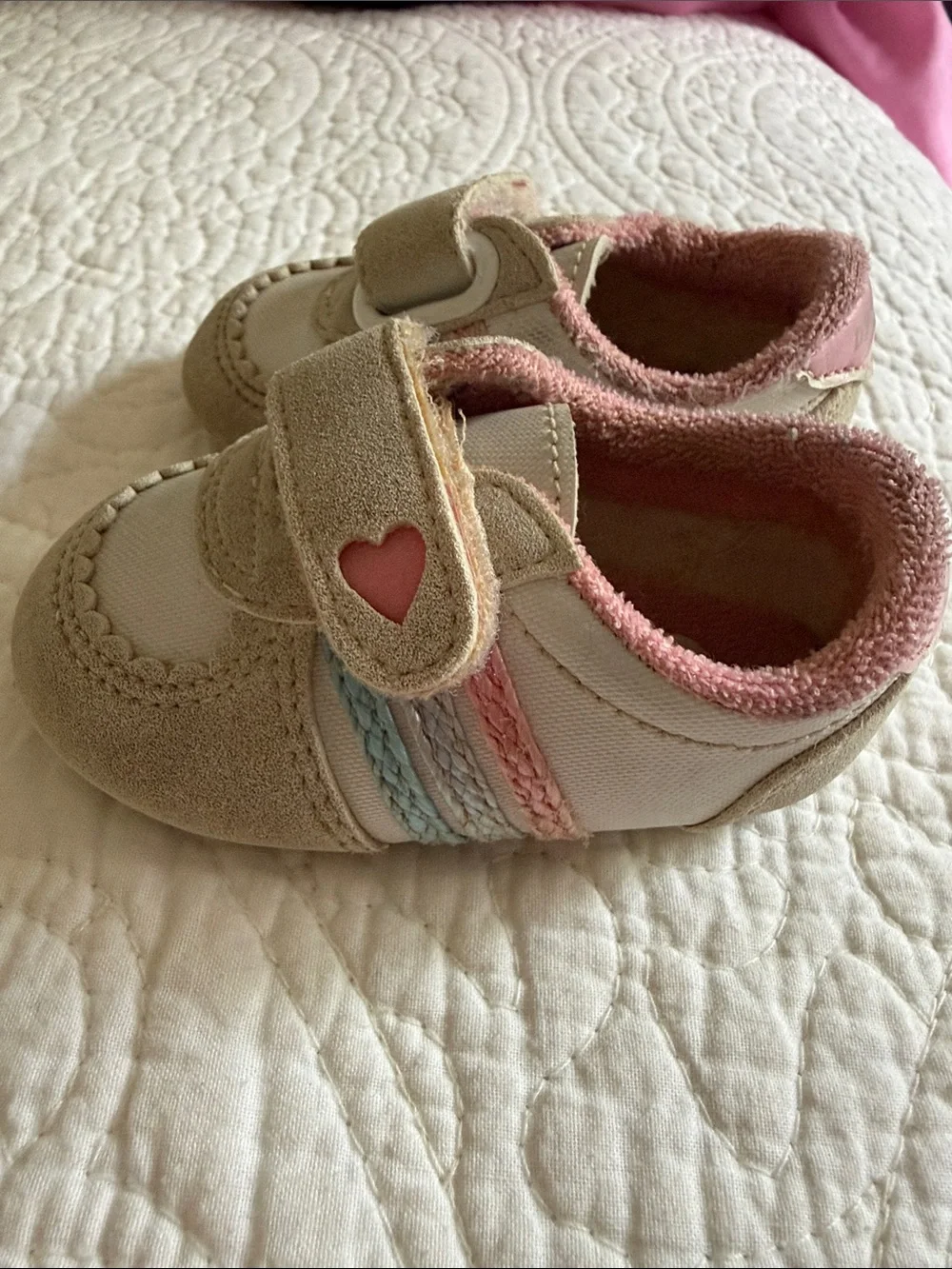 ✅Toddler Neutral and Pink Velcro Casual Shoes